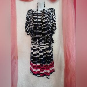 🌺BUNDLE ONLY🌺 Chic Navy and Pink Striped Midi Dress